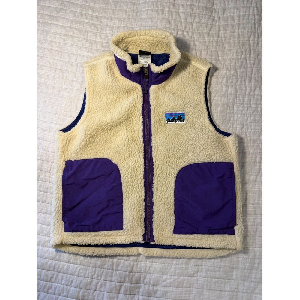 Patagonia Kids Retro-X Fleece Vest Cream Purple Size S 8 Full Zip Sherpa 65617